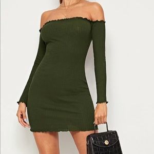 Army green off the shoulder bodycon dress